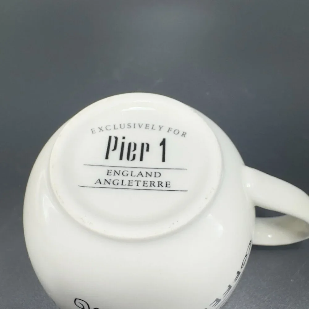 Pier 1 ENGLAND‎ ANGLETERRE Ceramic Teacup And Saucer Set Vino Coffee Black White